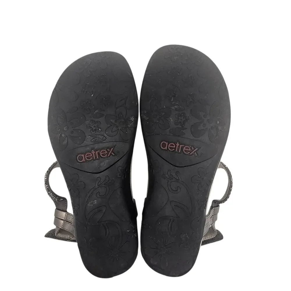 Aetrex Gunmetal Jade Sparkle Thong Orthotic Sandals Women's Size 10